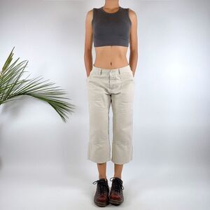 Vintage 90s Grunge Gorpcore Low Rise Khaki Cargo Pants Capris / Size: 4